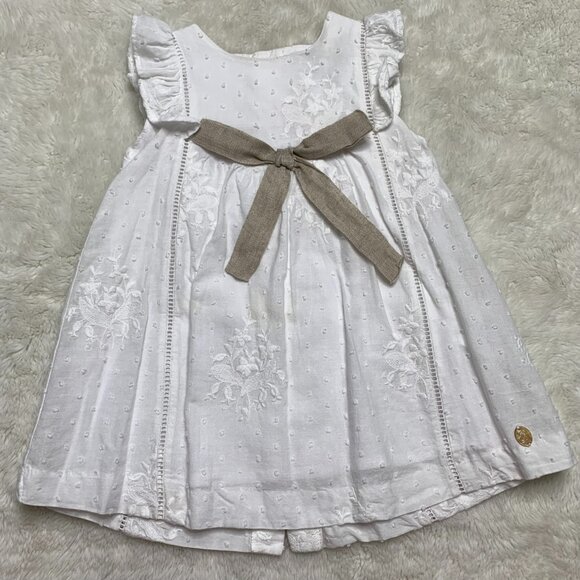 Pili Carrera Little Girls White Embroidered Dress Size 18 Months Made in Spain